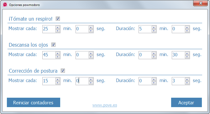Opciones Powmodoro
